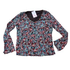 boho festival Brown and Blue Multicoloured long sleeve top size M